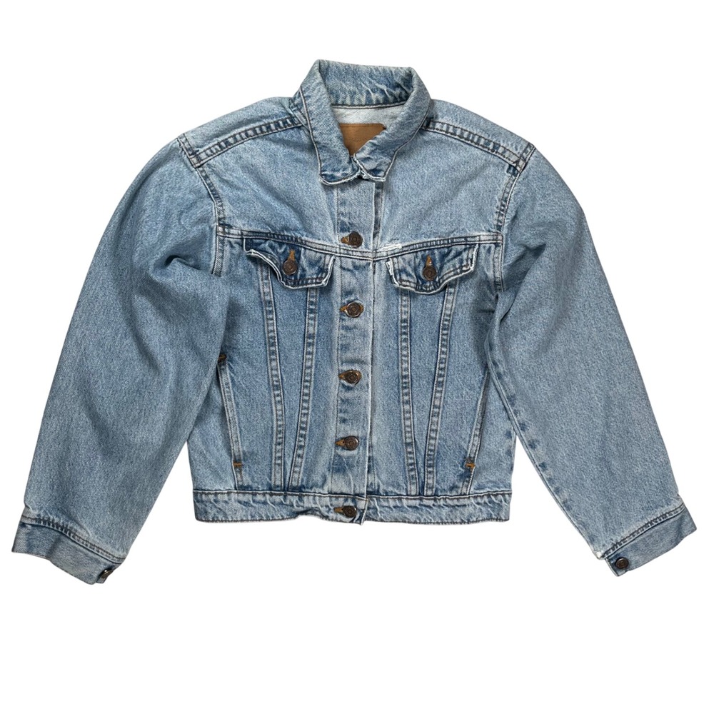 Vintage Levis Denim Trucker Jacket Women Small Light Wash Blue Distressed USA